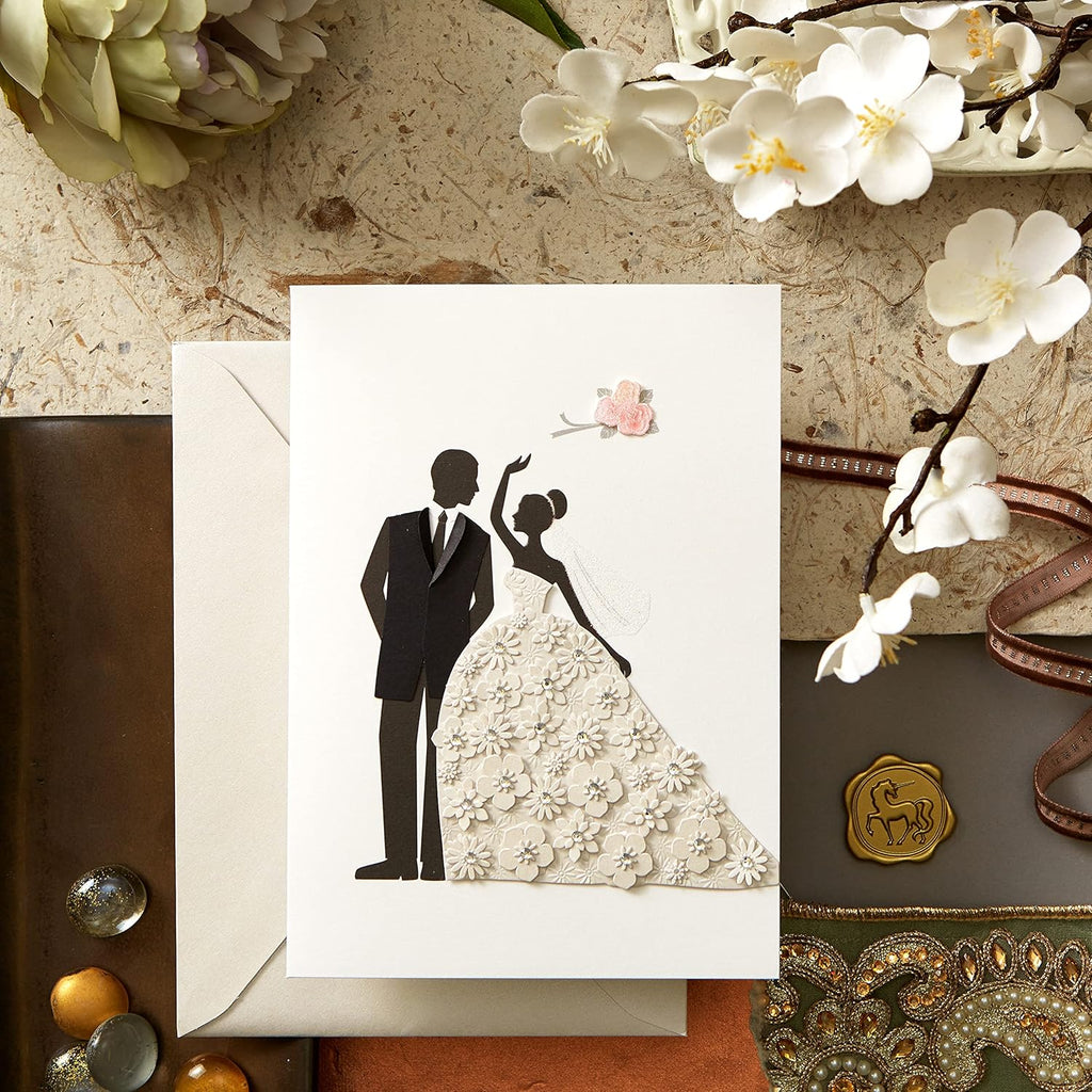 Bride and Groom with Flowers Wedding Card, NIQUEA.D