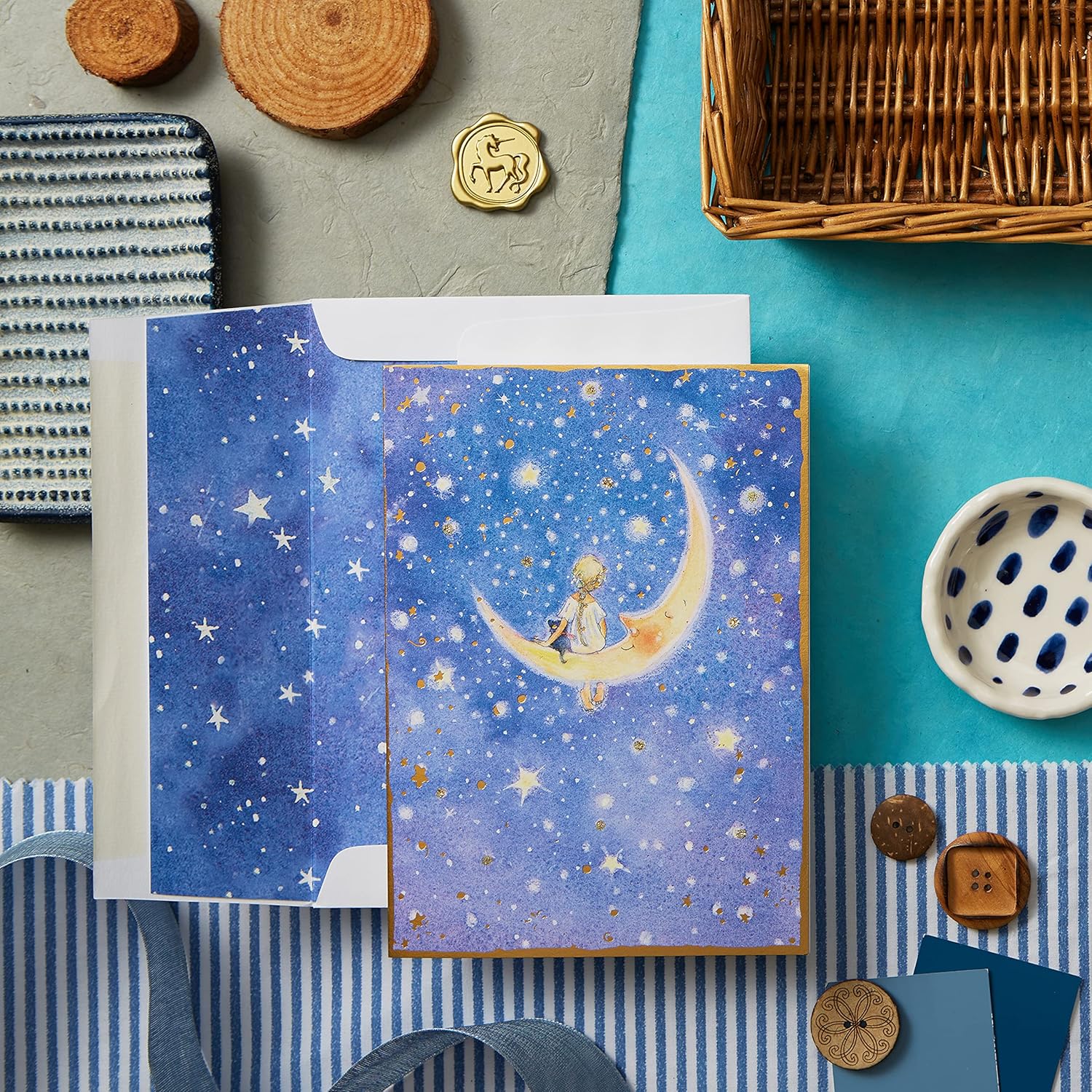 Girl On Moon Birthday Card, NIQUEA.D