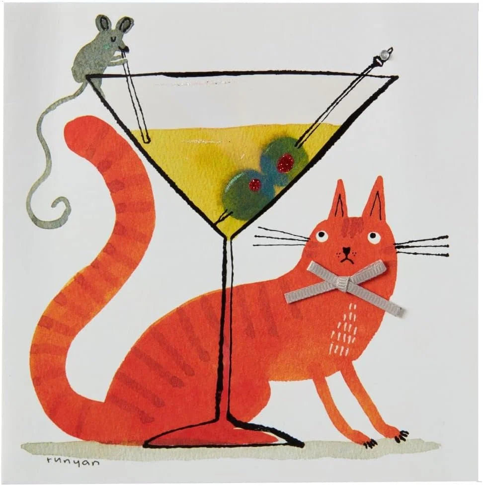 Cat Mouse & Martini Birthday Card, NIQUEA.D